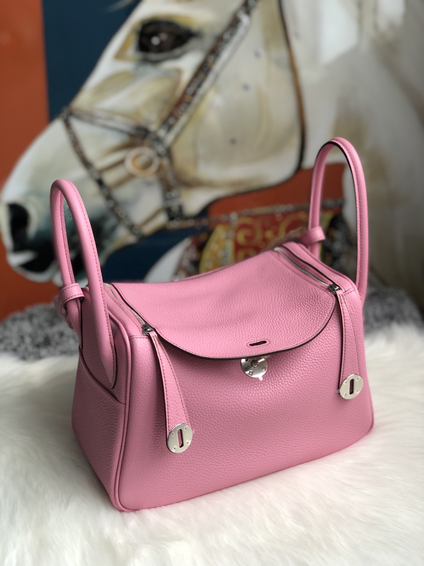 에르메스 린디백26 핑크 은장 소가죽